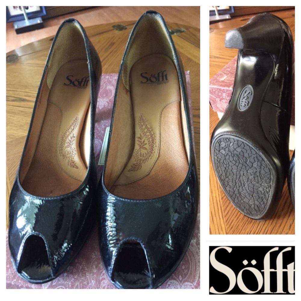 Söfft® Peep-Toe Black Patent Leather Shoes Pumps - Picture 2 of 9